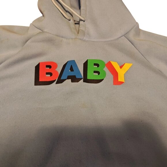 Women's Baby / Baby Blue Neck Powerblend Hoodie Grade B Size Large - Picture 4 of 8